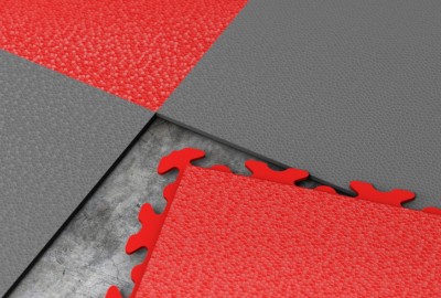PVC-Fliesen INVISIBLE mit verdeckter Puzzle-Verbindung in Grau und Rot