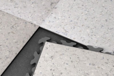 PVC Fliesen in Terrazzo Optik mit verdeckter Puzzle Verbindungen