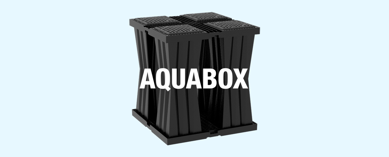 Das Aquabox-System wurde für eine effiziente Regenwasser-Rückhaltung entwickelt und eignet sich für verschiedene Anwendungen wie Infiltrations-,  Rückhalte- oder Dämpfungssysteme.